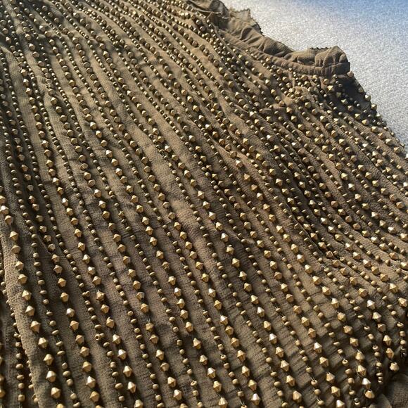 LOVE SAME Georgette Small Beaded Stem Green NWT Dress‎ Mini Sleeveless Gold Tie - Picture 4 of 7